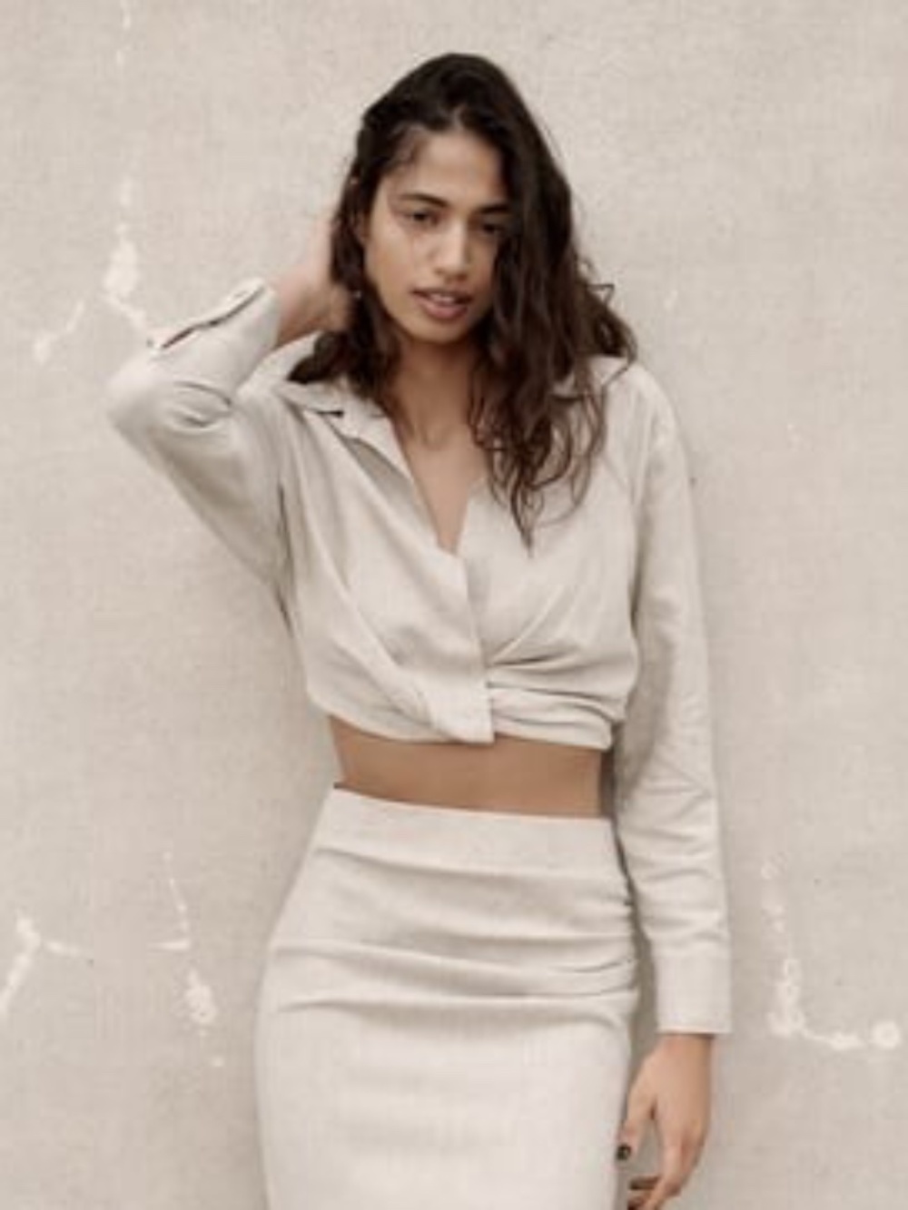NWT ZARA PLEATED LINEN BLEND TOP, M
